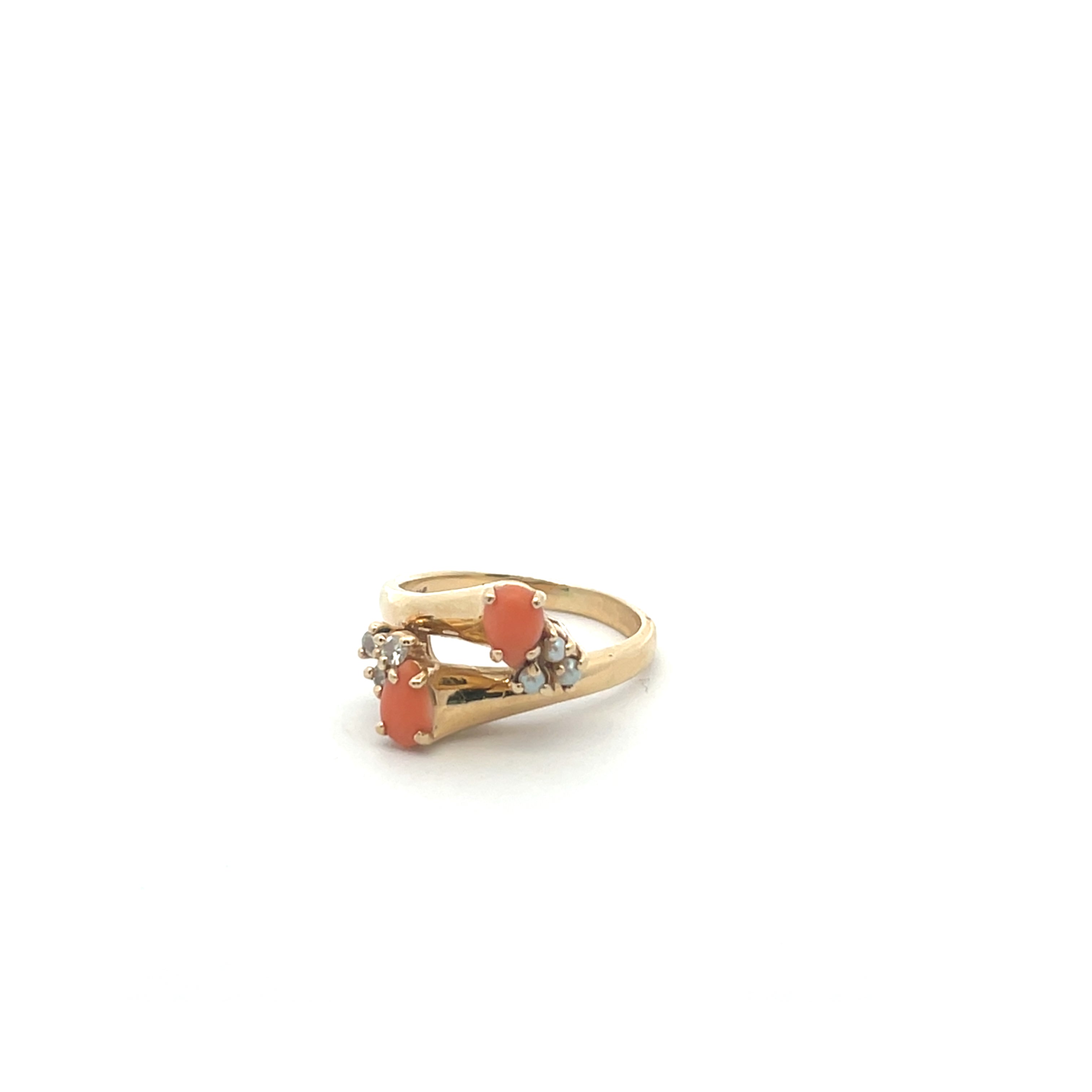 Gold Coral & Diamond Bypass Ring