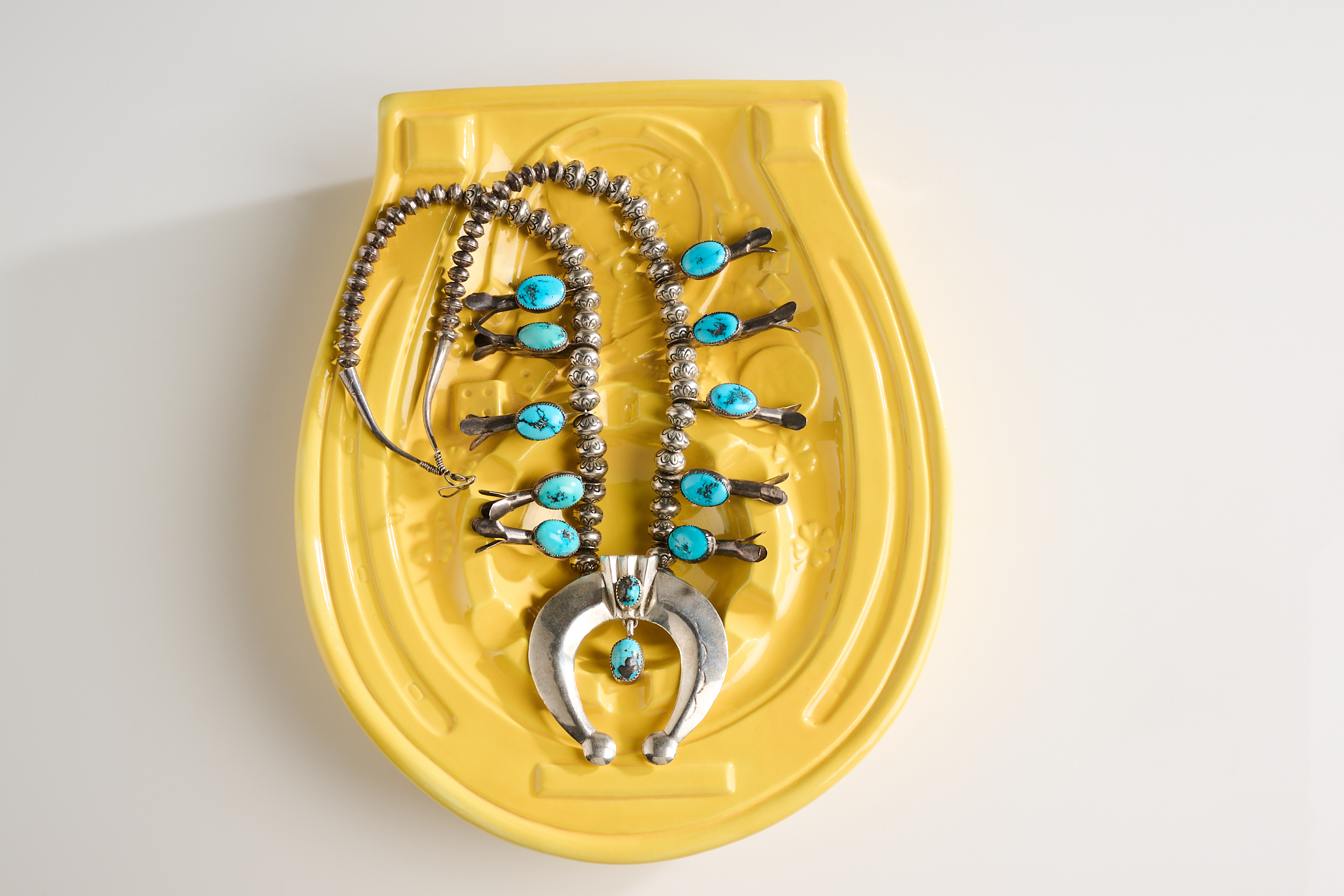 Navajo Silver and Turquoise Squash Blossom Necklace