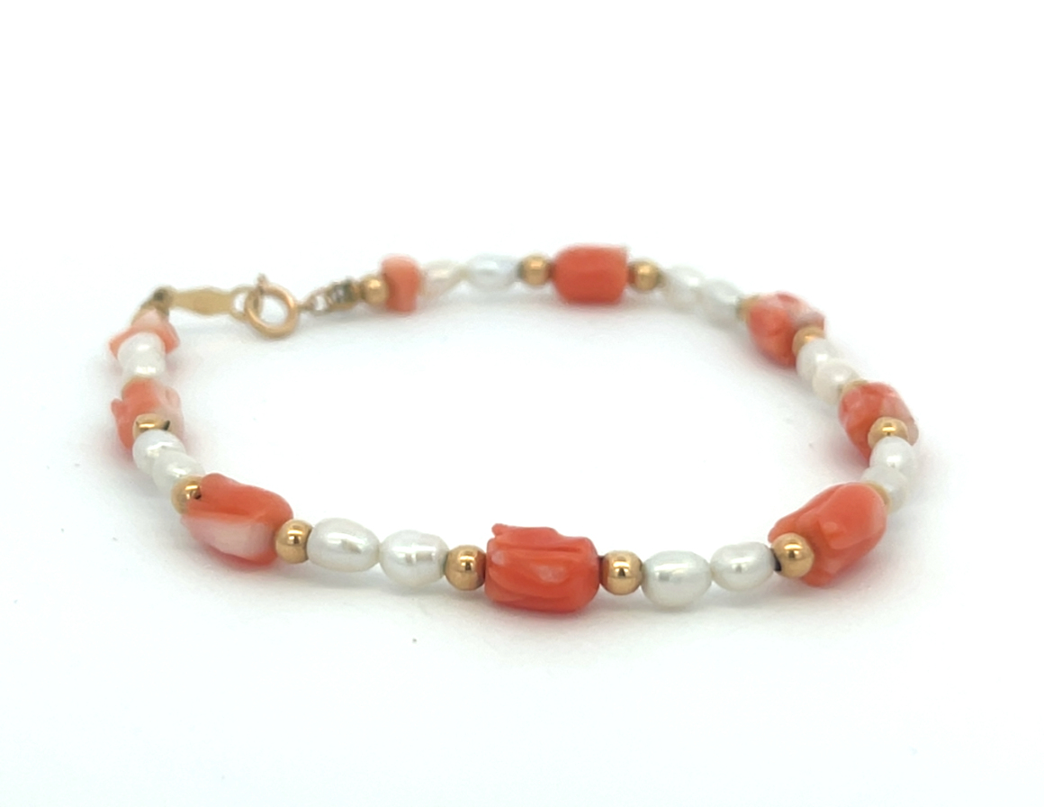 Vintage Coral & Pearl Beaded Bracelet