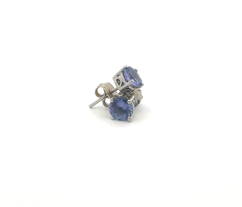 Genuine Tanzanite Solitaire Earrings – White Gold