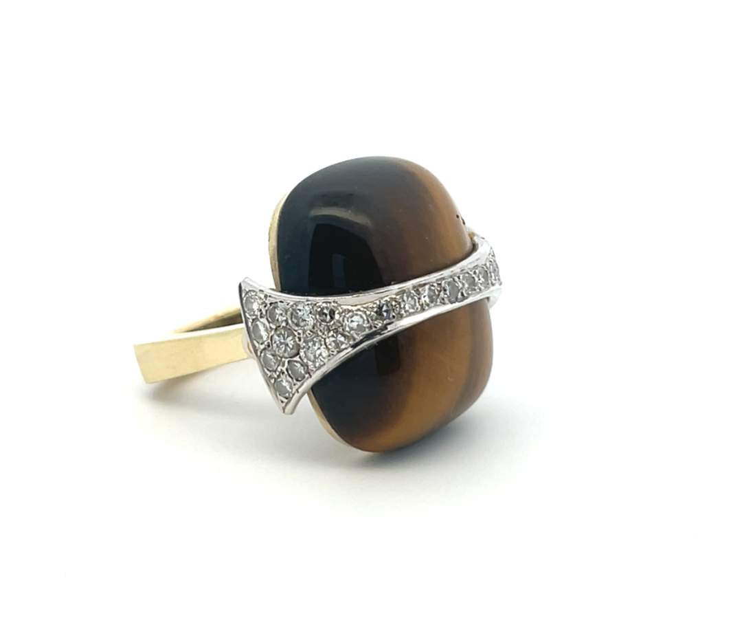 Gold Tiger's Eye & Diamond Accent Cocktail Ring