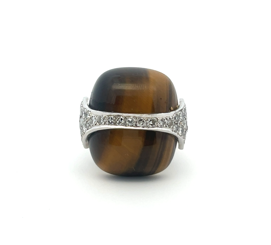 Gold Tiger's Eye & Diamond Accent Cocktail Ring