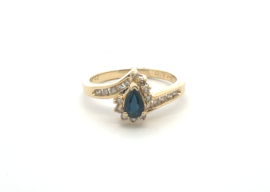 Gold Pear-Shaped Sapphire & Diamond Accent Ring