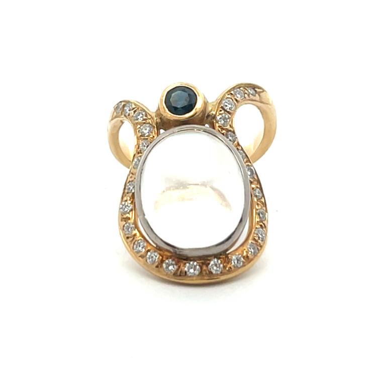 Gold Angel Pendant with Moonstone & Sapphire Accent