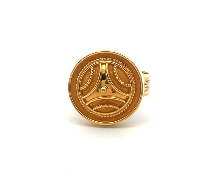 14K Gold Round Medallion Signet Ring