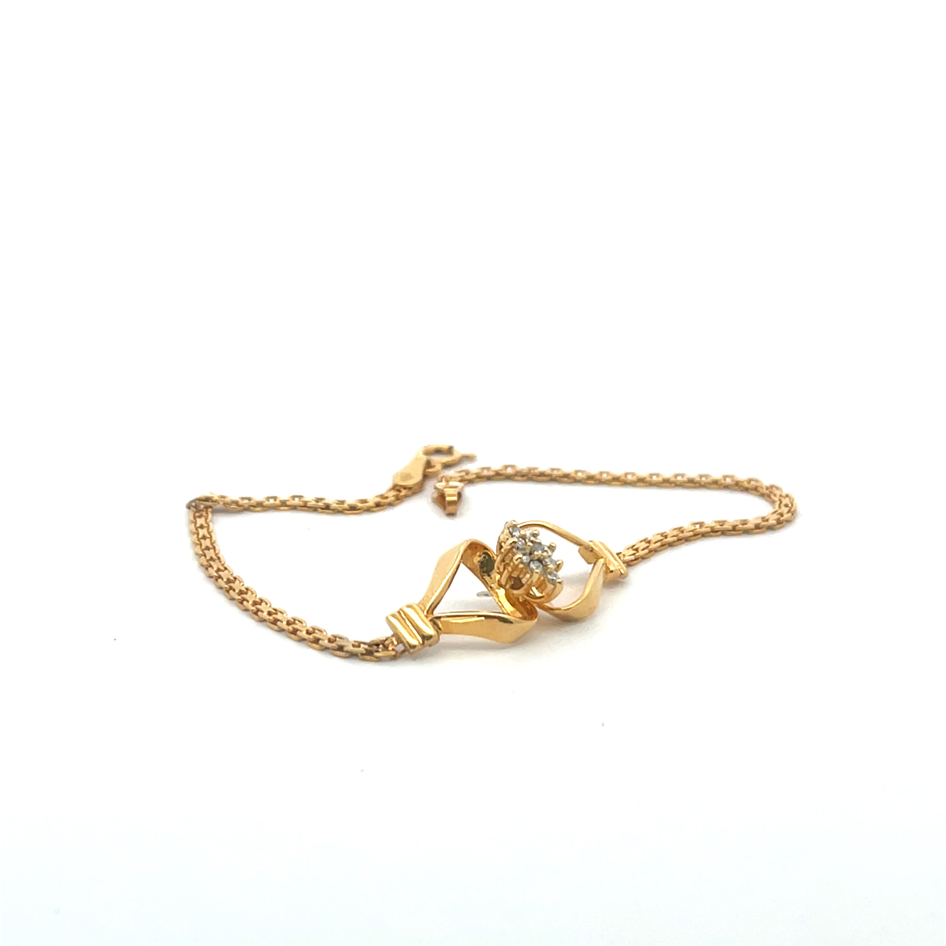 Vintage 14K Gold Ribbon Bracelet with Diamond Cluster