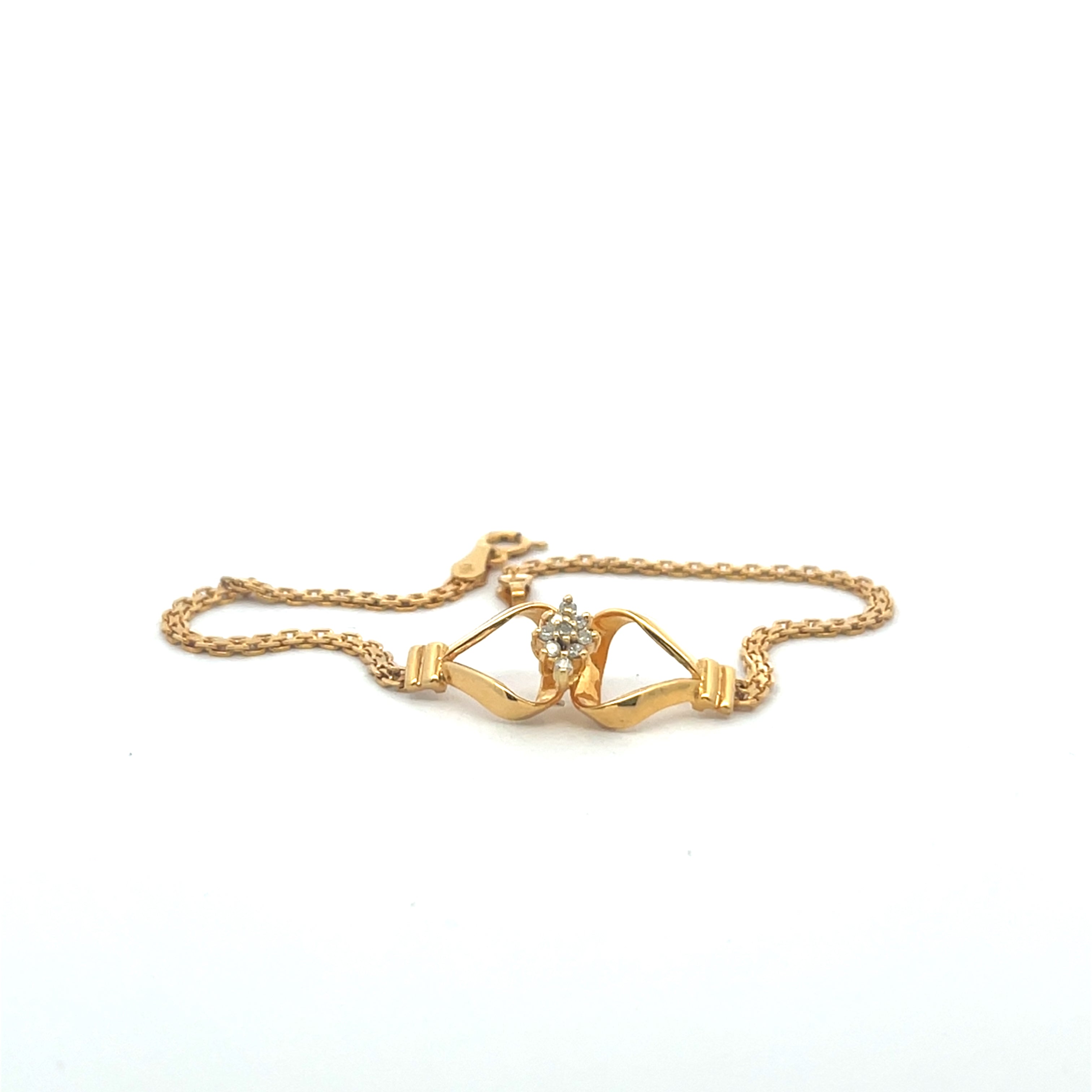 Vintage 14K Gold Ribbon Bracelet with Diamond Cluster
