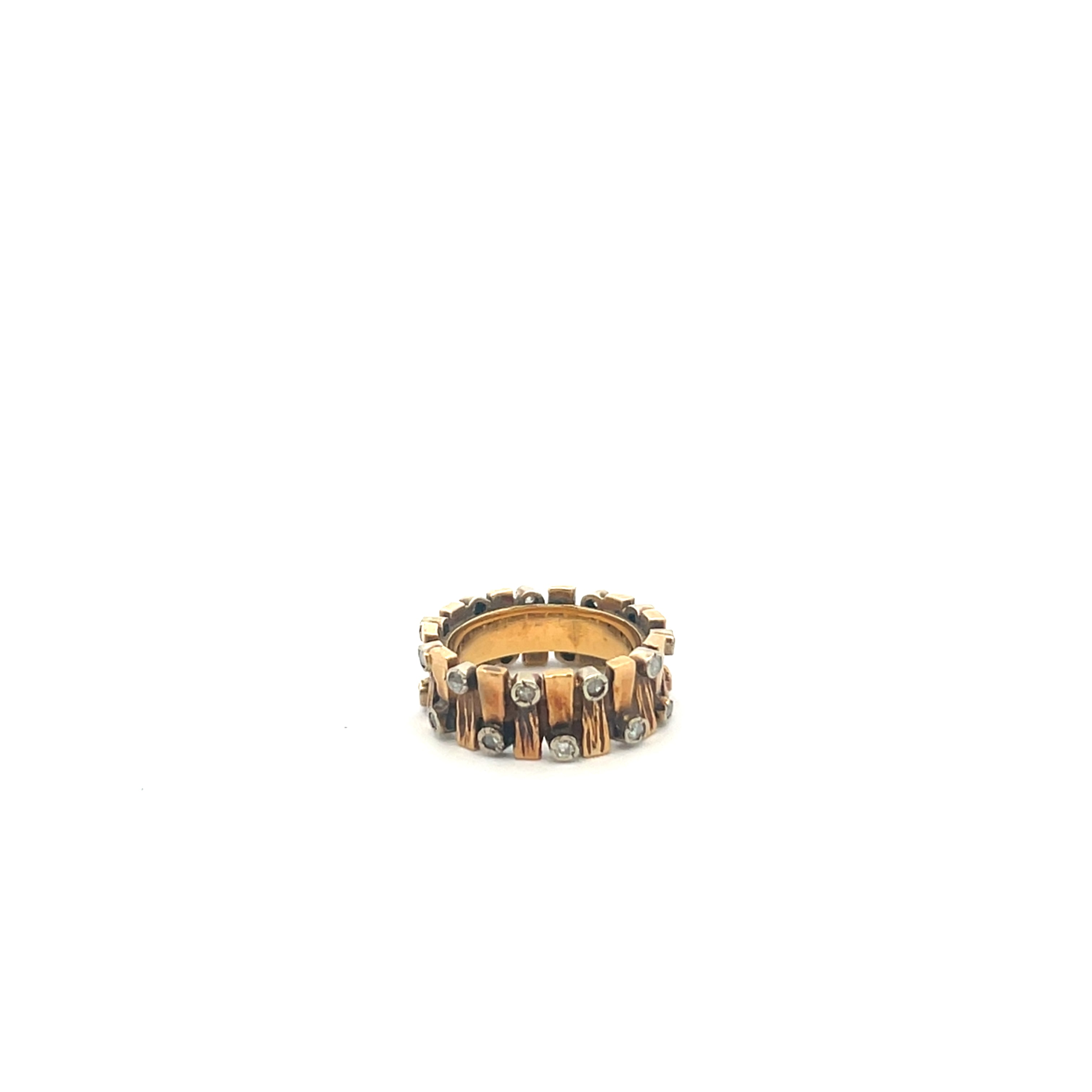 Mid-Century Modern Textured Gold Ring with Diamonds