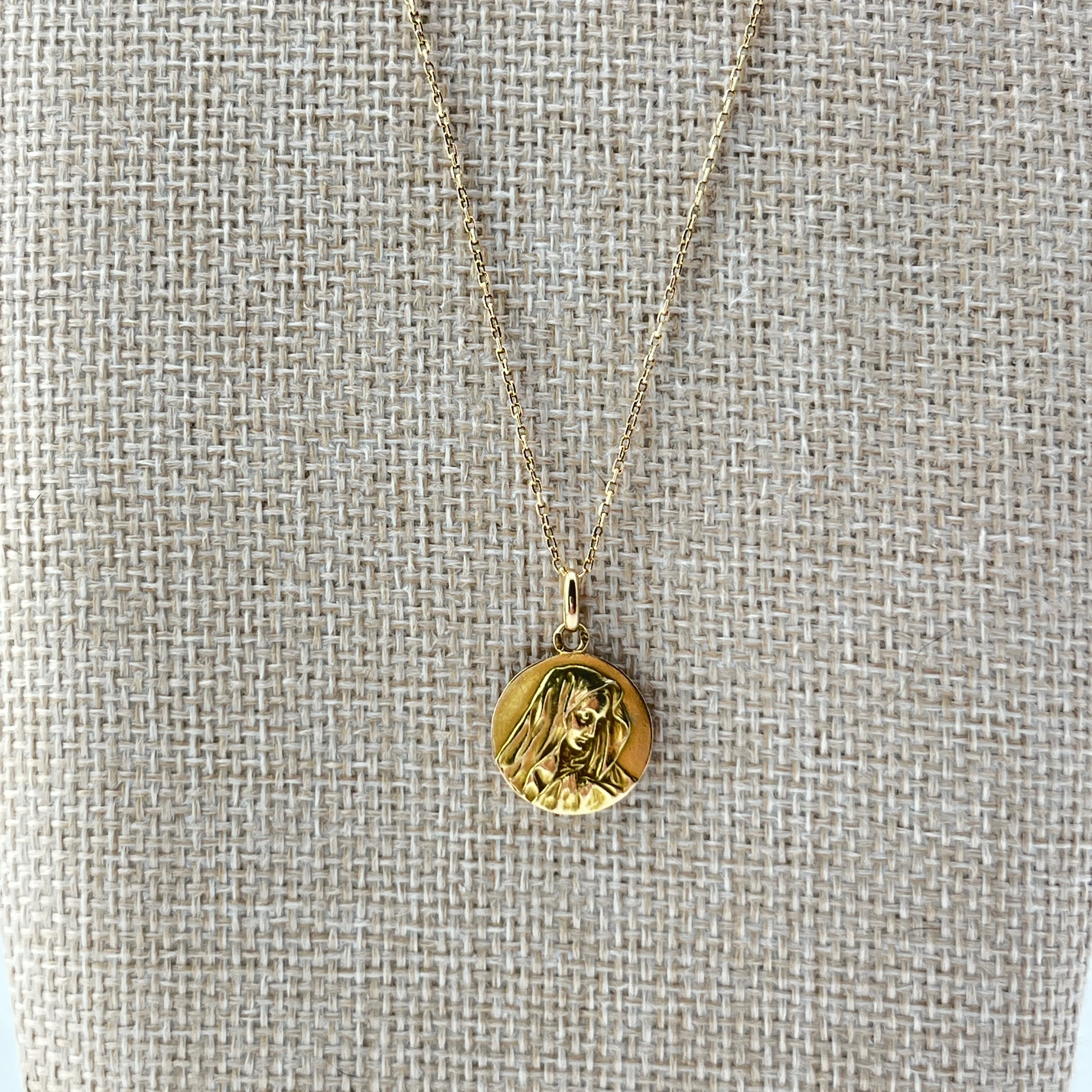 Vintage 14K Gold Madonna Medallion Necklace