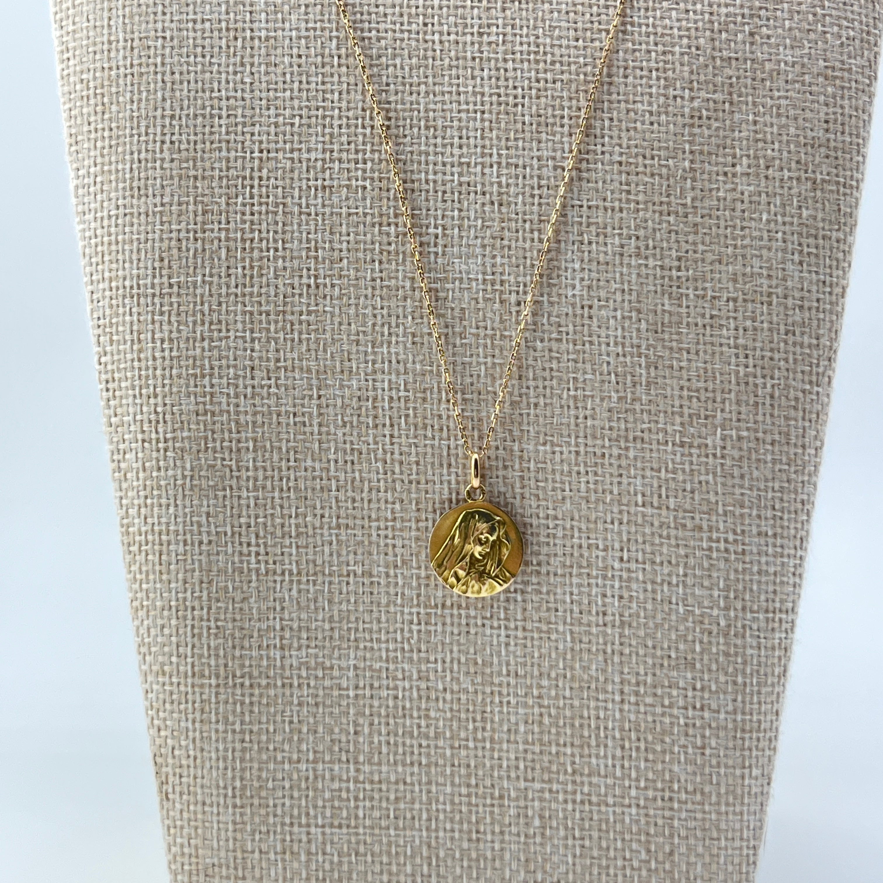 Vintage 14K Gold Madonna Medallion Necklace