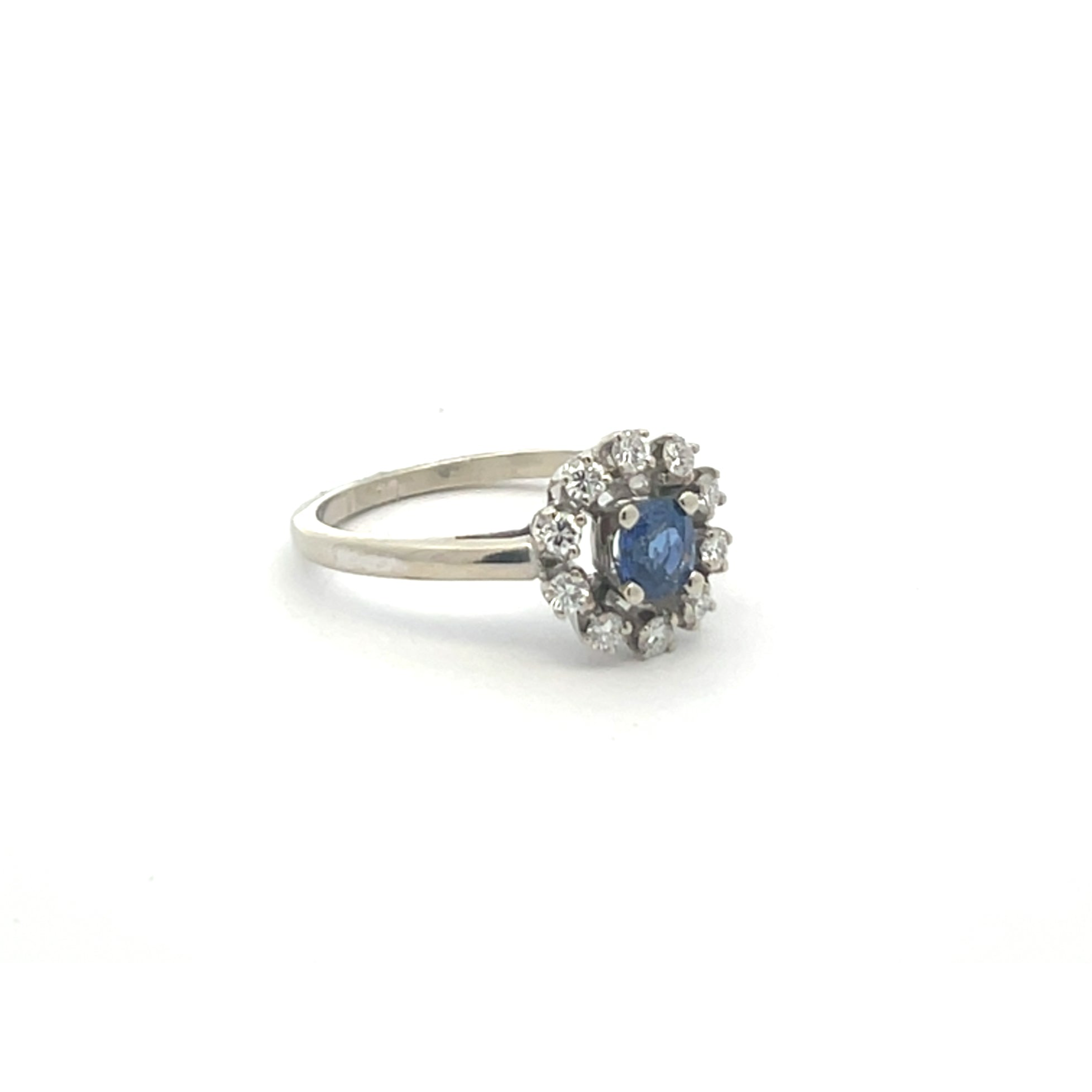 White Gold Blue Sapphire & Diamond Halo Ring