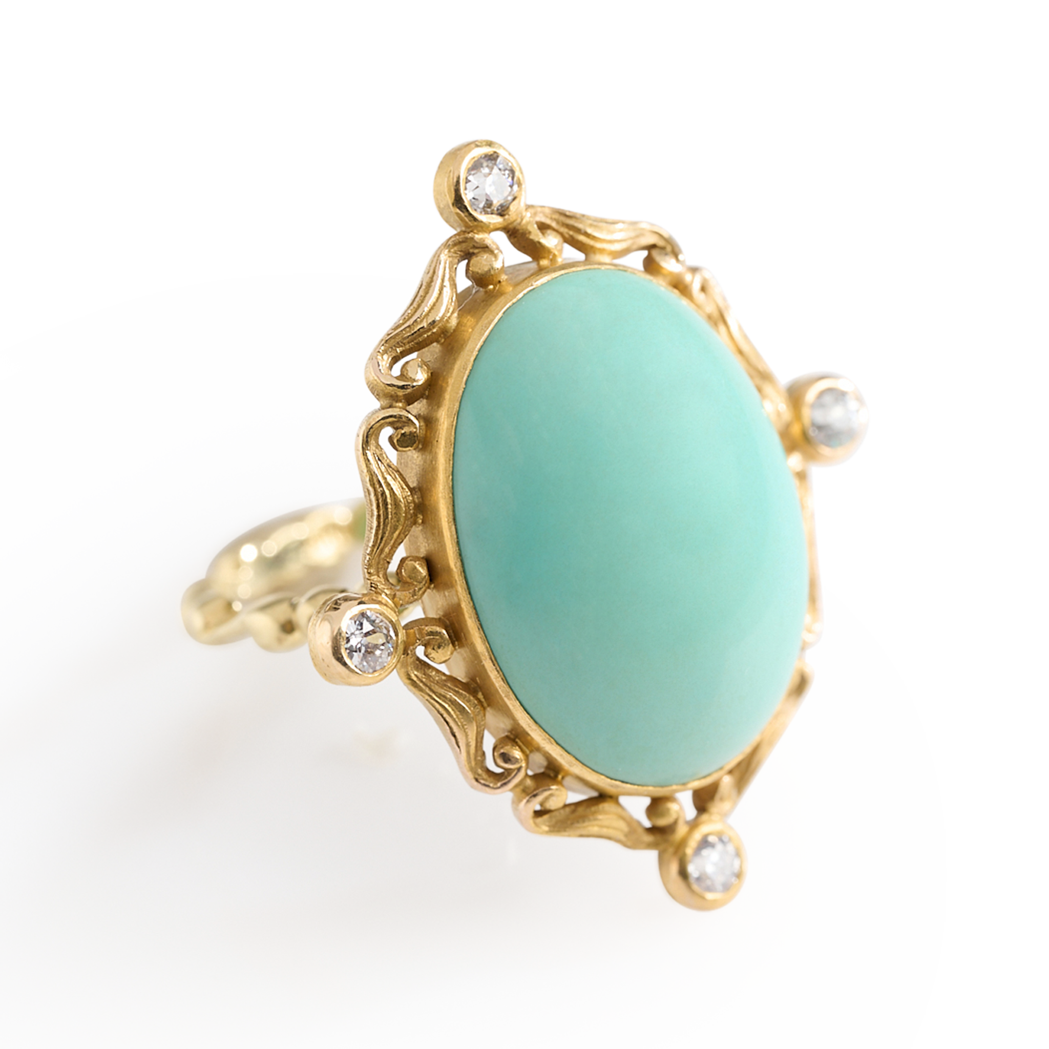 18K Gold Turquoise Diamond Ring