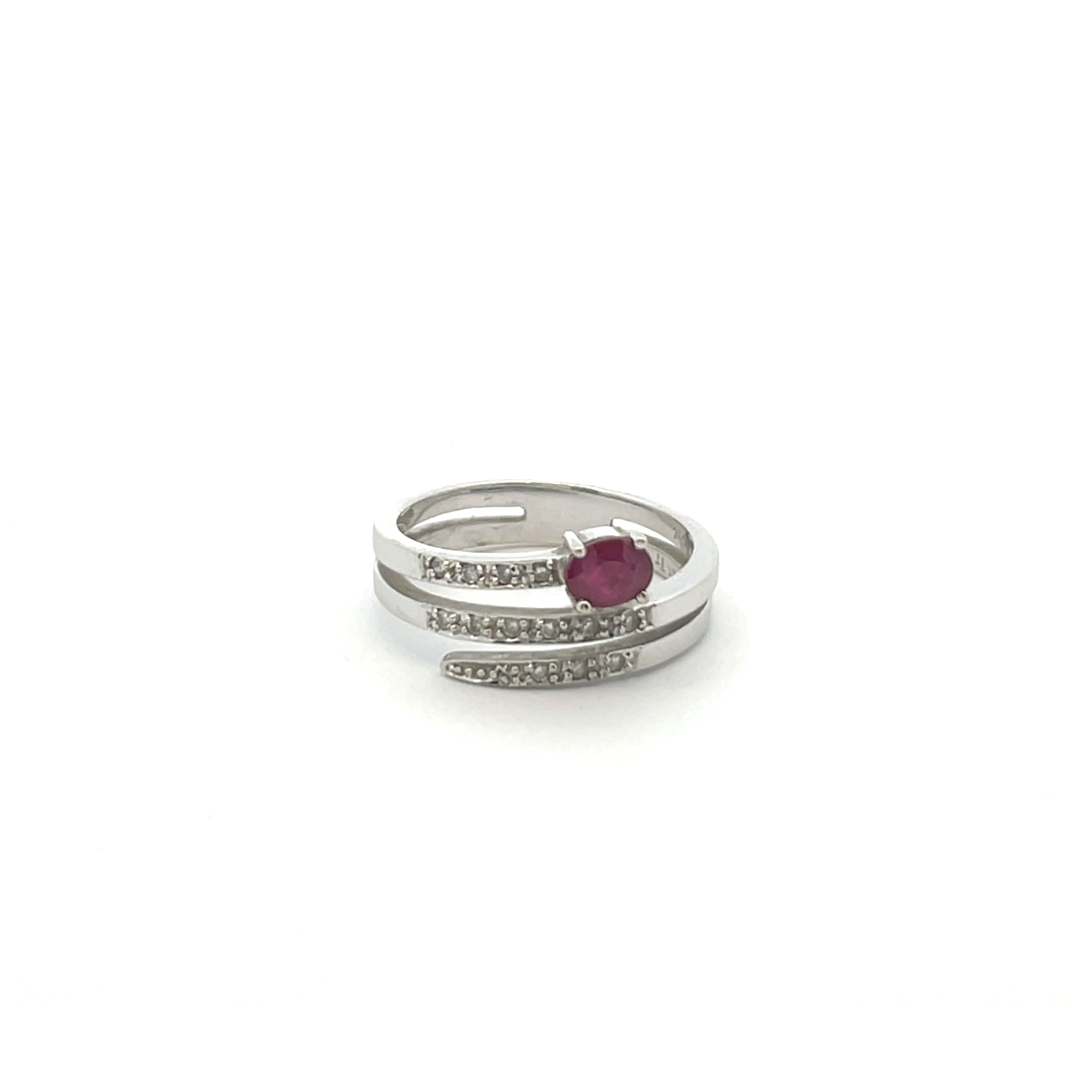Sterling Silver Triple-Band Ruby & Diamond Accent Ring