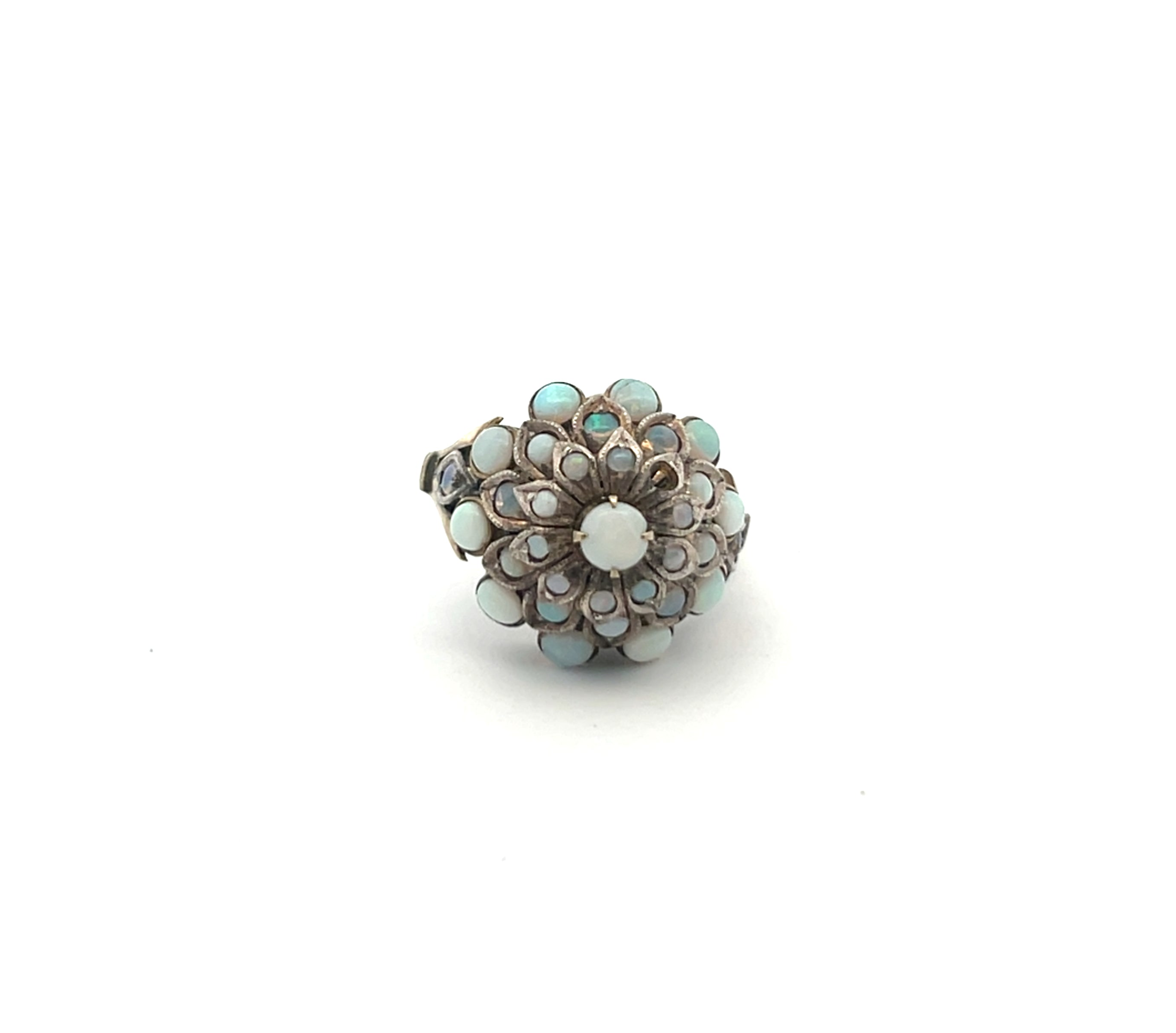 Vintage Sterling Silver Opal & Turquoise Cluster Ring