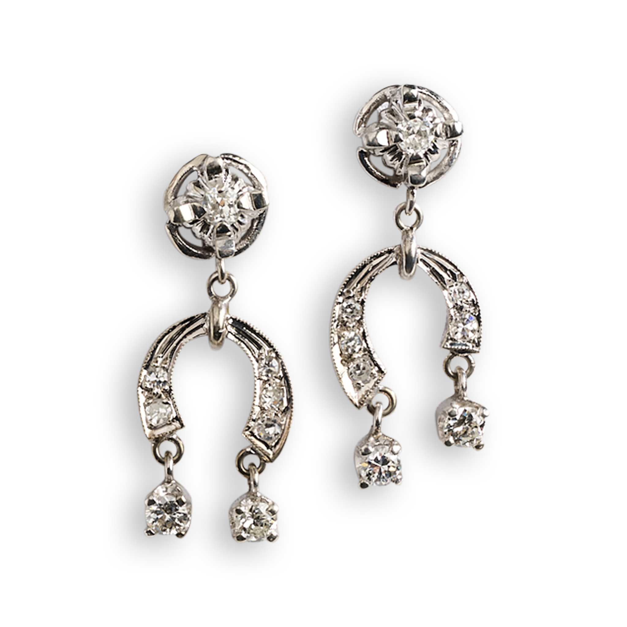 Diamond Lucky Horseshoe Dangle Earrings