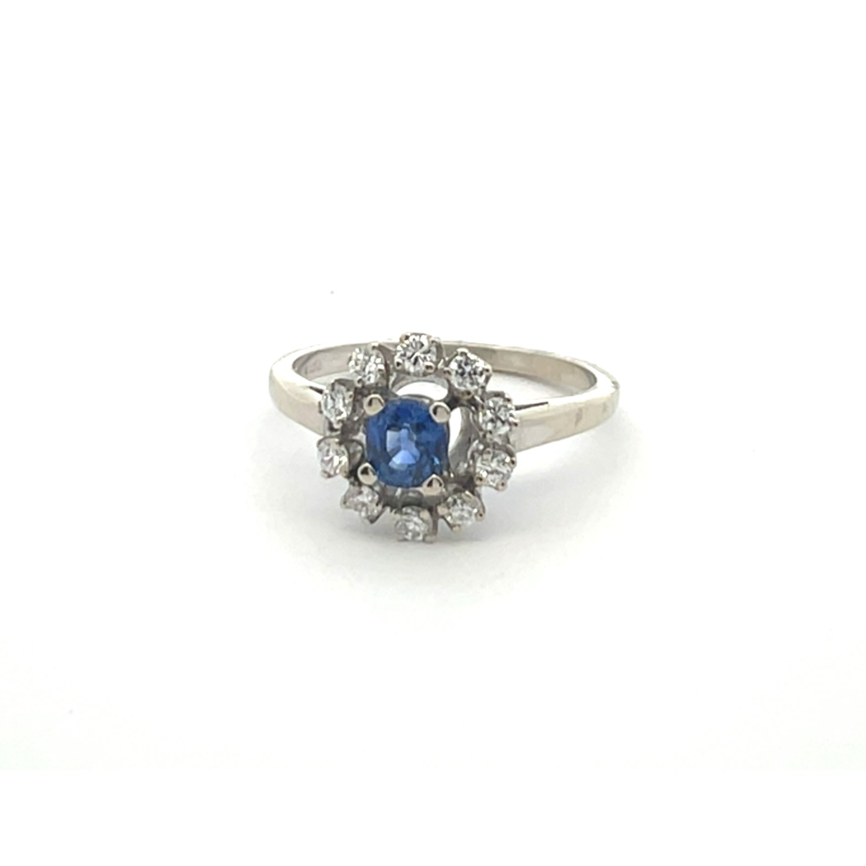 White Gold Blue Sapphire & Diamond Halo Ring
