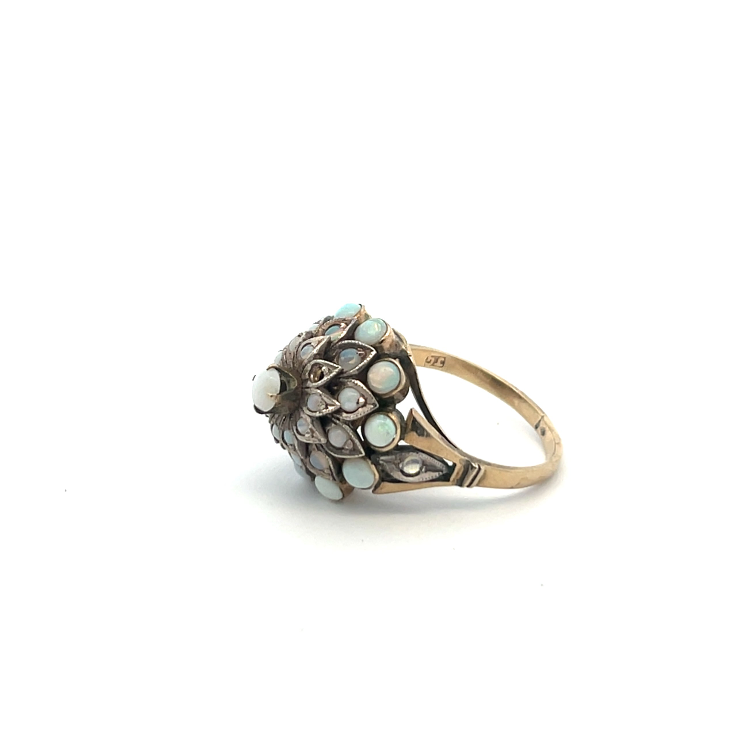 Vintage Sterling Silver Opal & Turquoise Cluster Ring