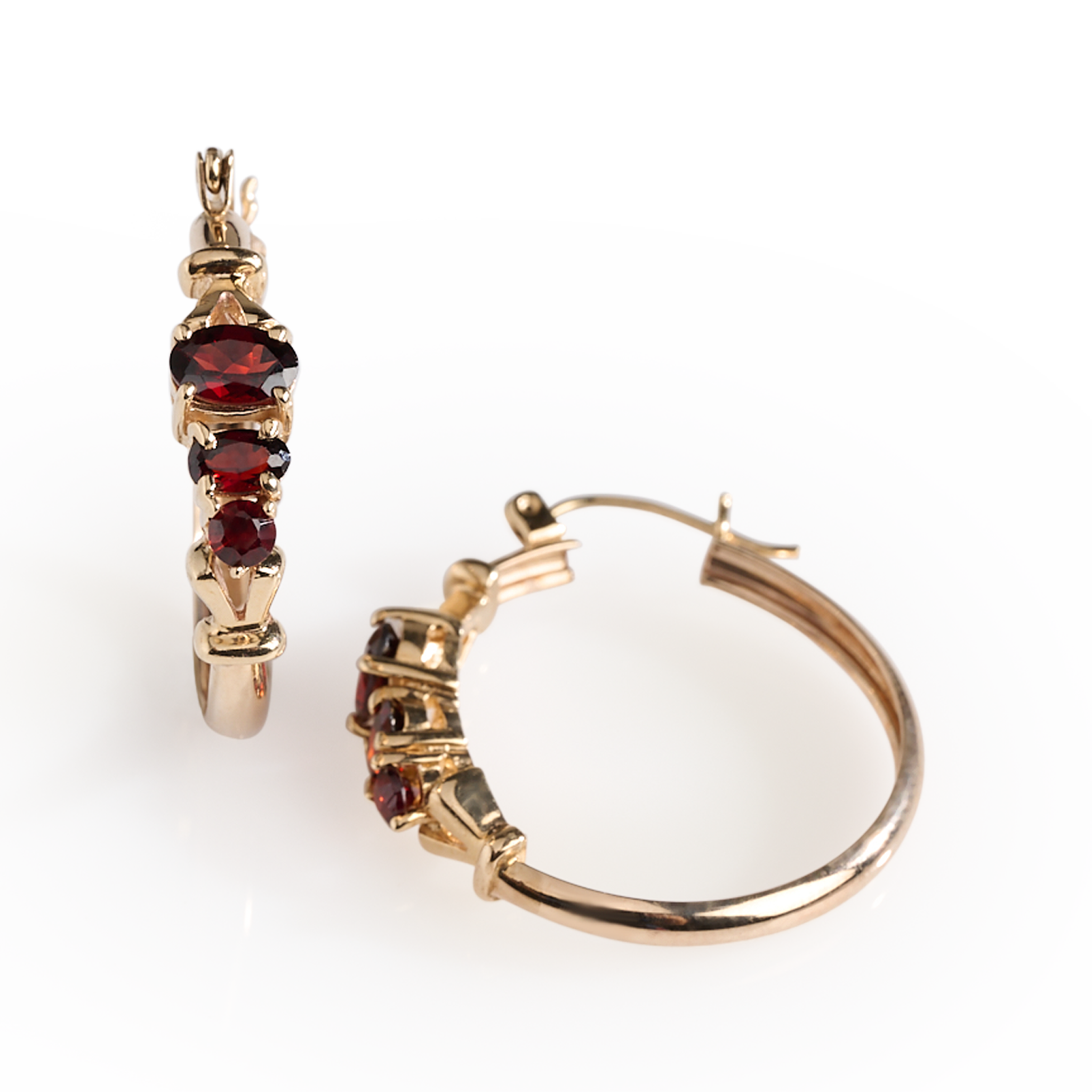 Estate Oval Garnet Gemstone Hoop Earrings