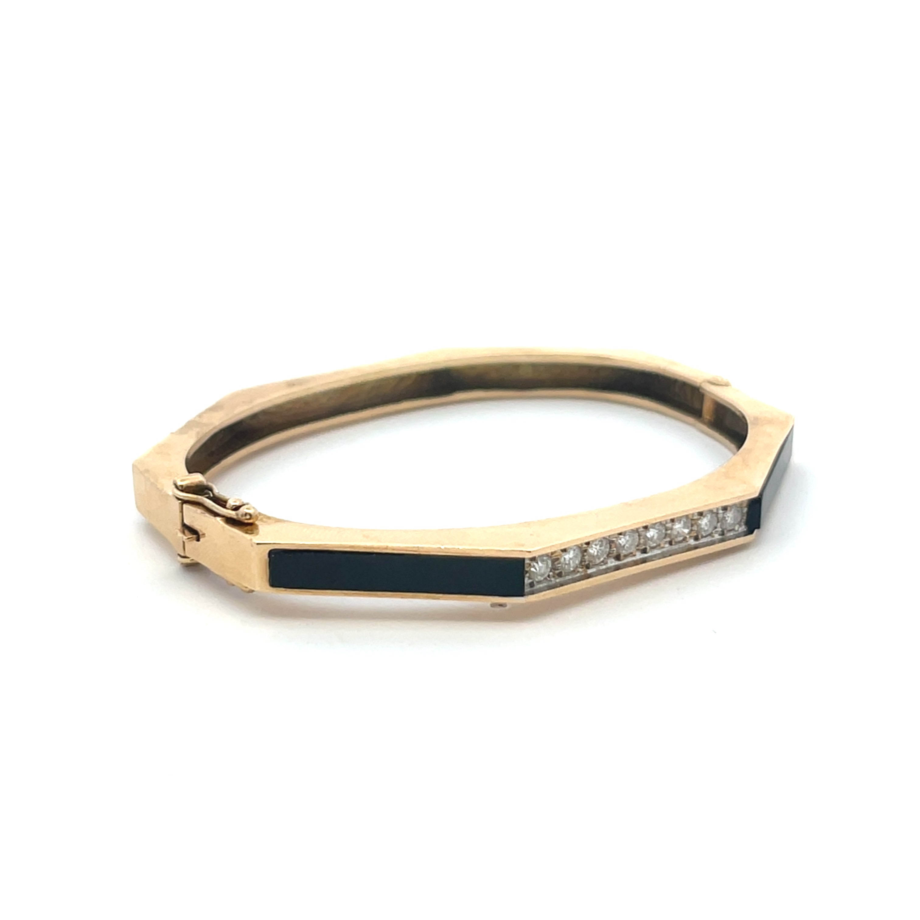 Gold & Black Enamel Diamond Bangle Bracelet