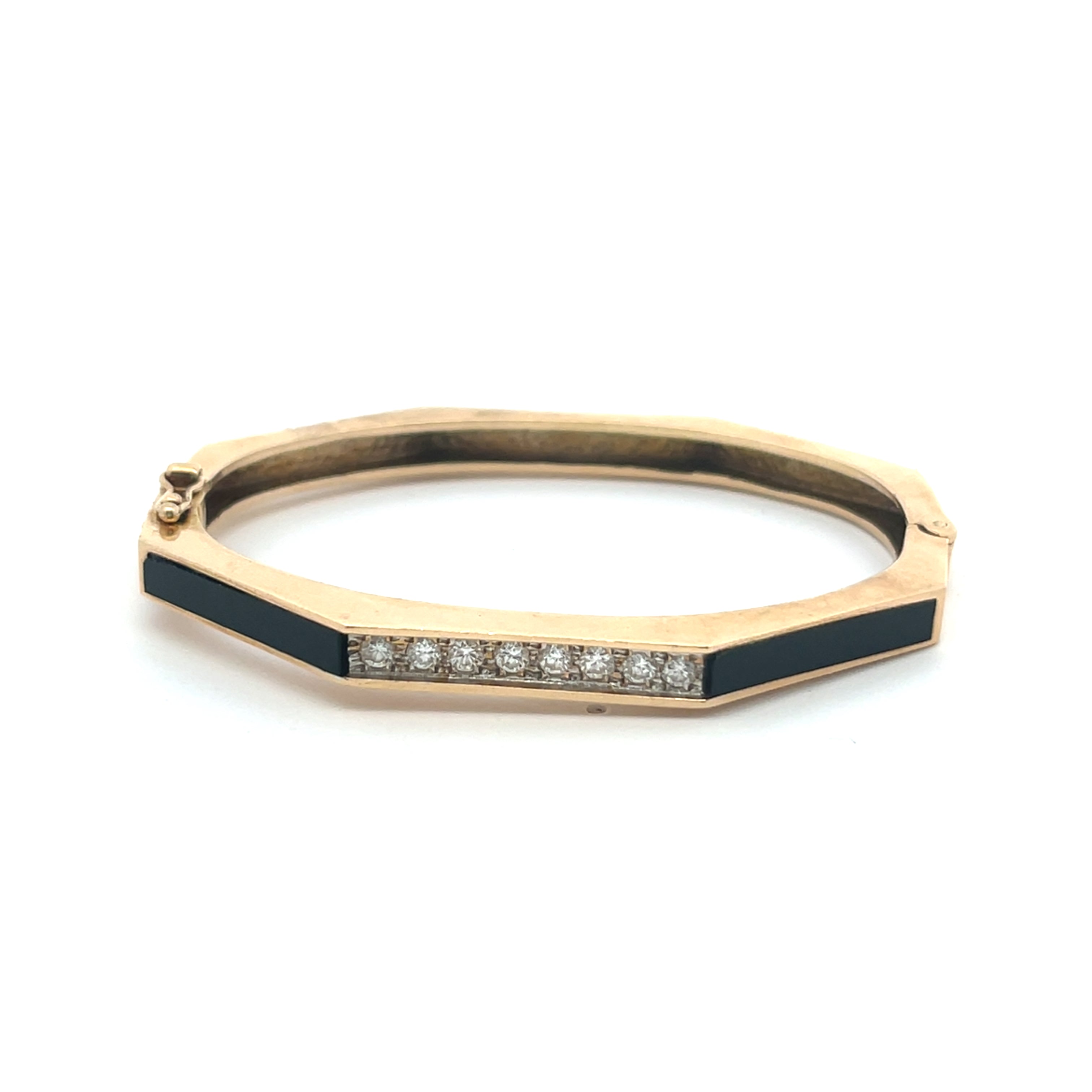 Gold & Black Enamel Diamond Bangle Bracelet