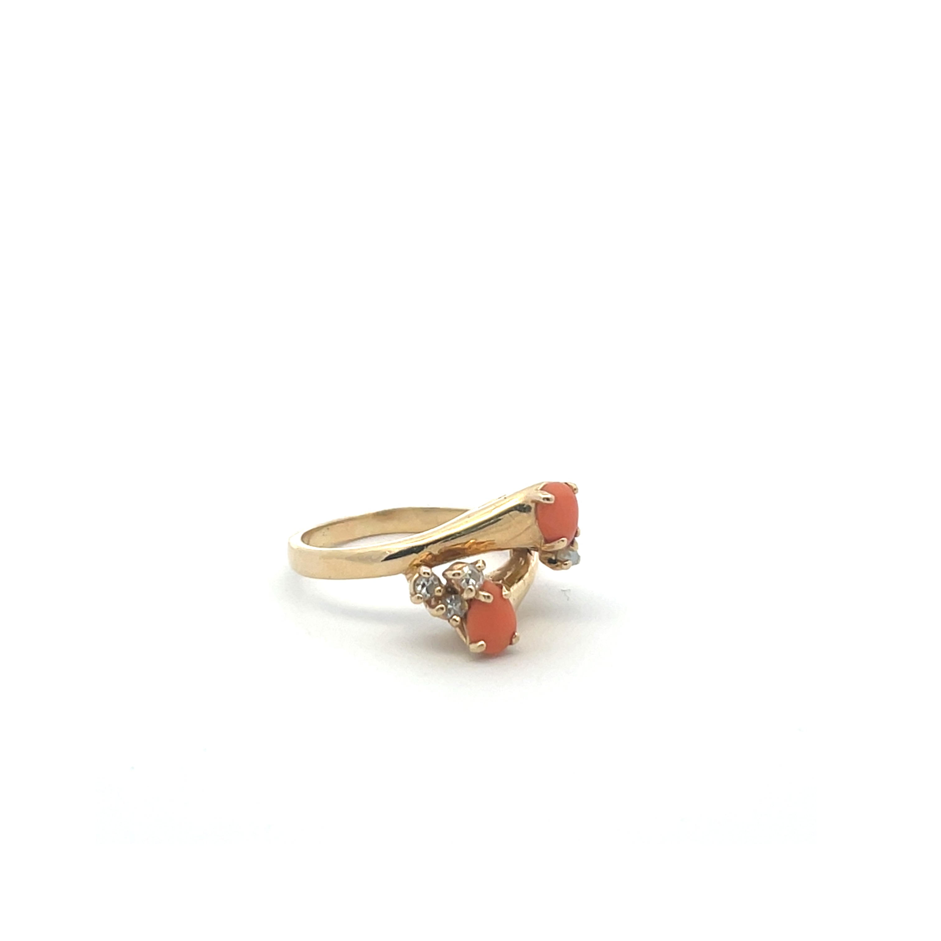 Gold Coral & Diamond Bypass Ring