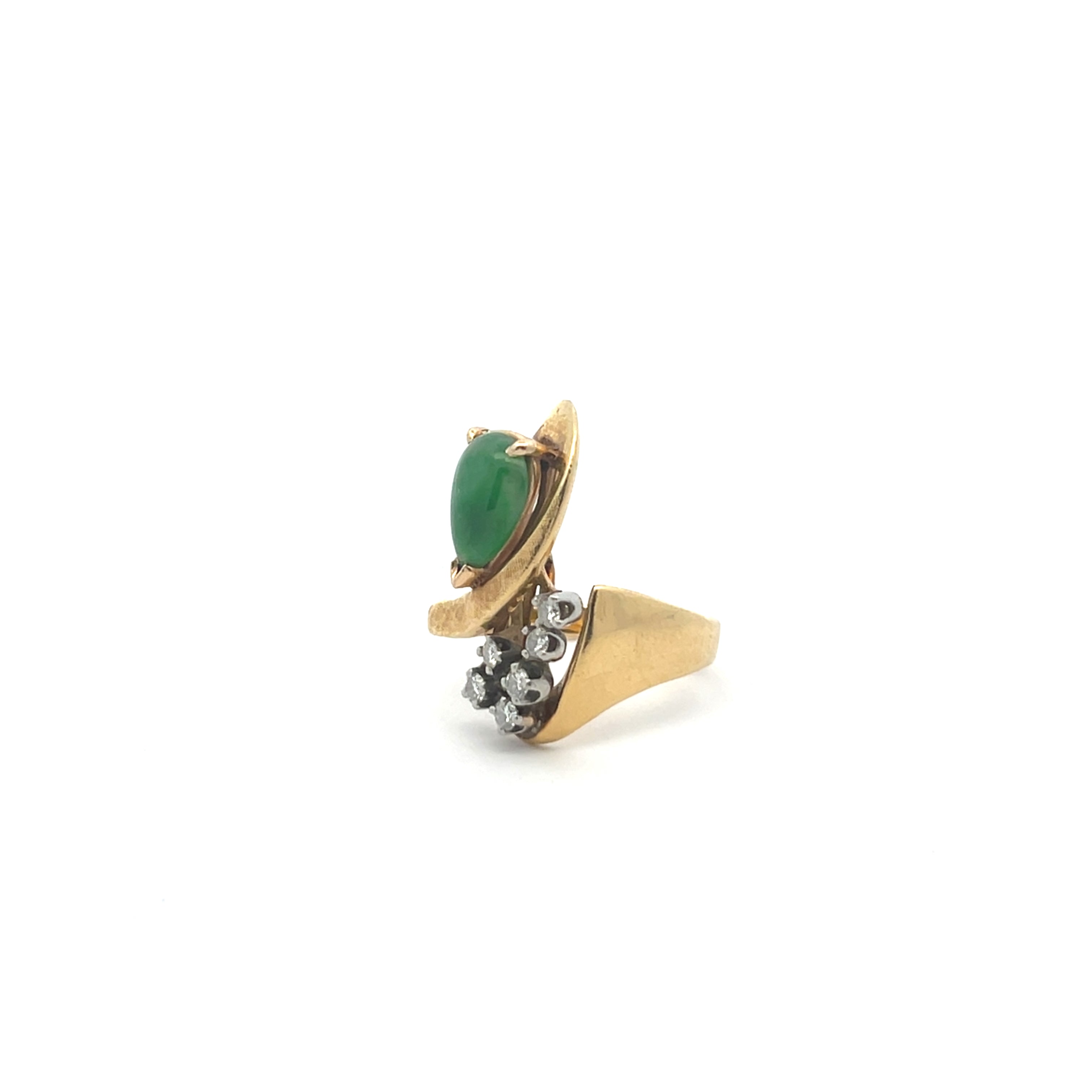 14k Yellow Gold Marquise Green Jade & Diamond Accent Ring
