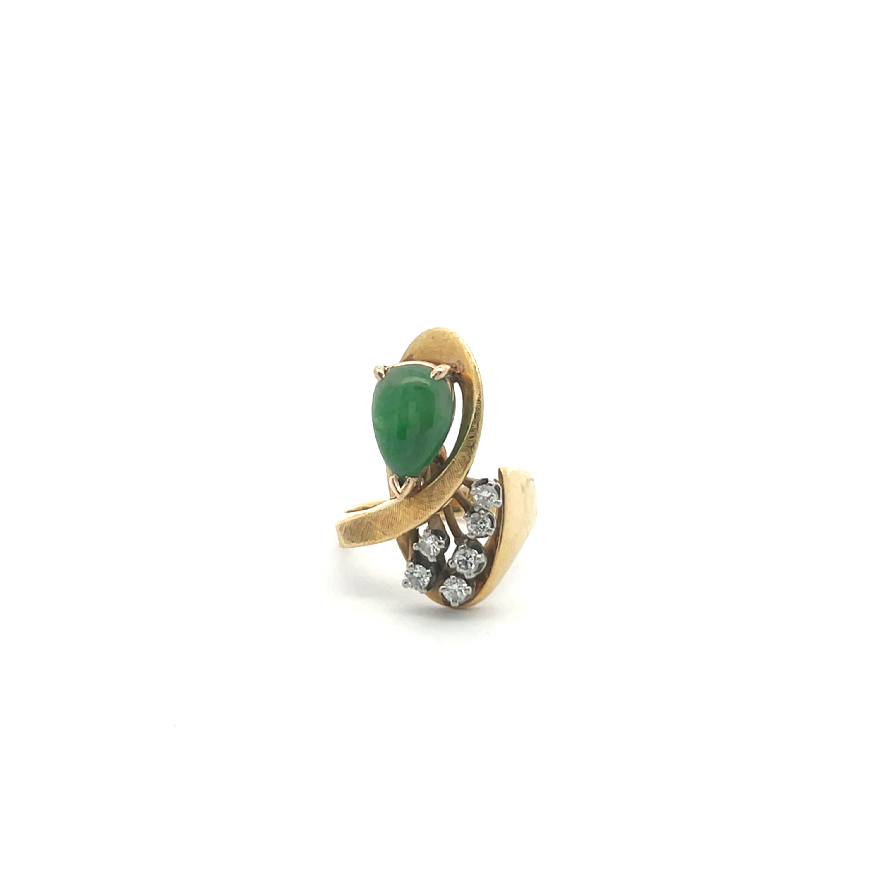 14k Yellow Gold Marquise Green Jade & Diamond Accent Ring