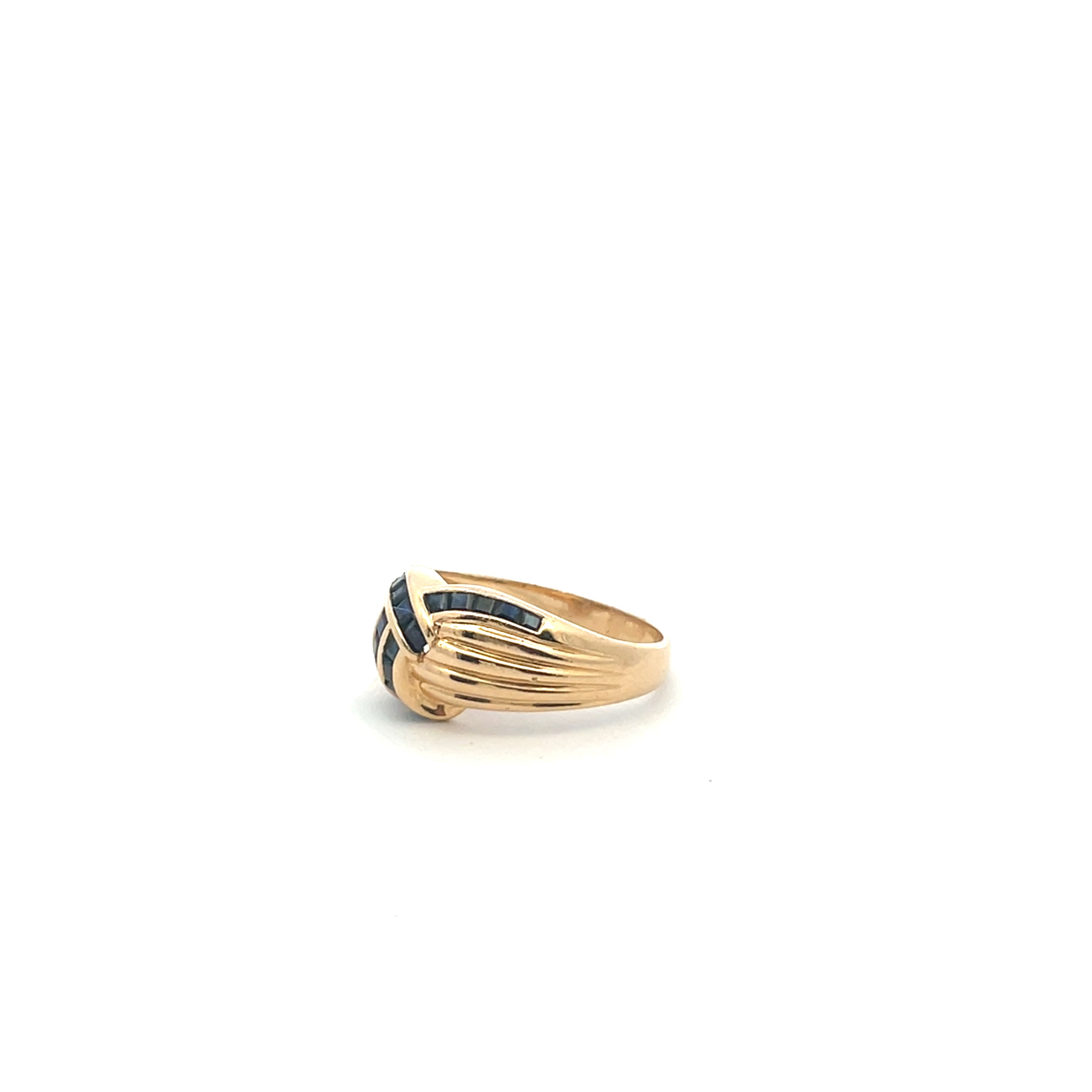 Gold & Blue Sapphire Baguette Crossover Ring