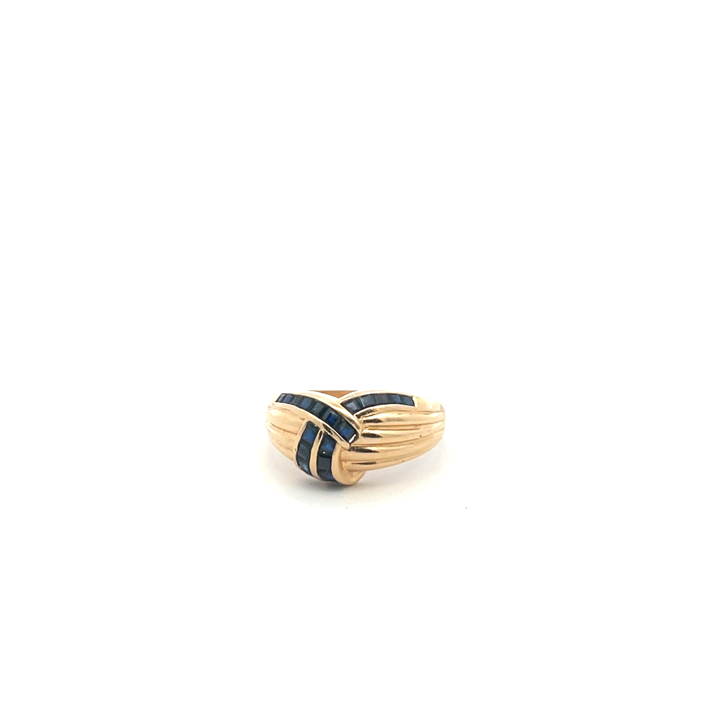 Gold & Blue Sapphire Baguette Crossover Ring