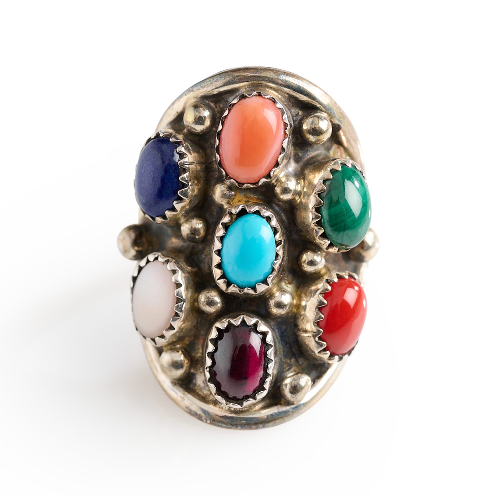 Navajo Sterling Silver Turquoise Coral Cluster Ring