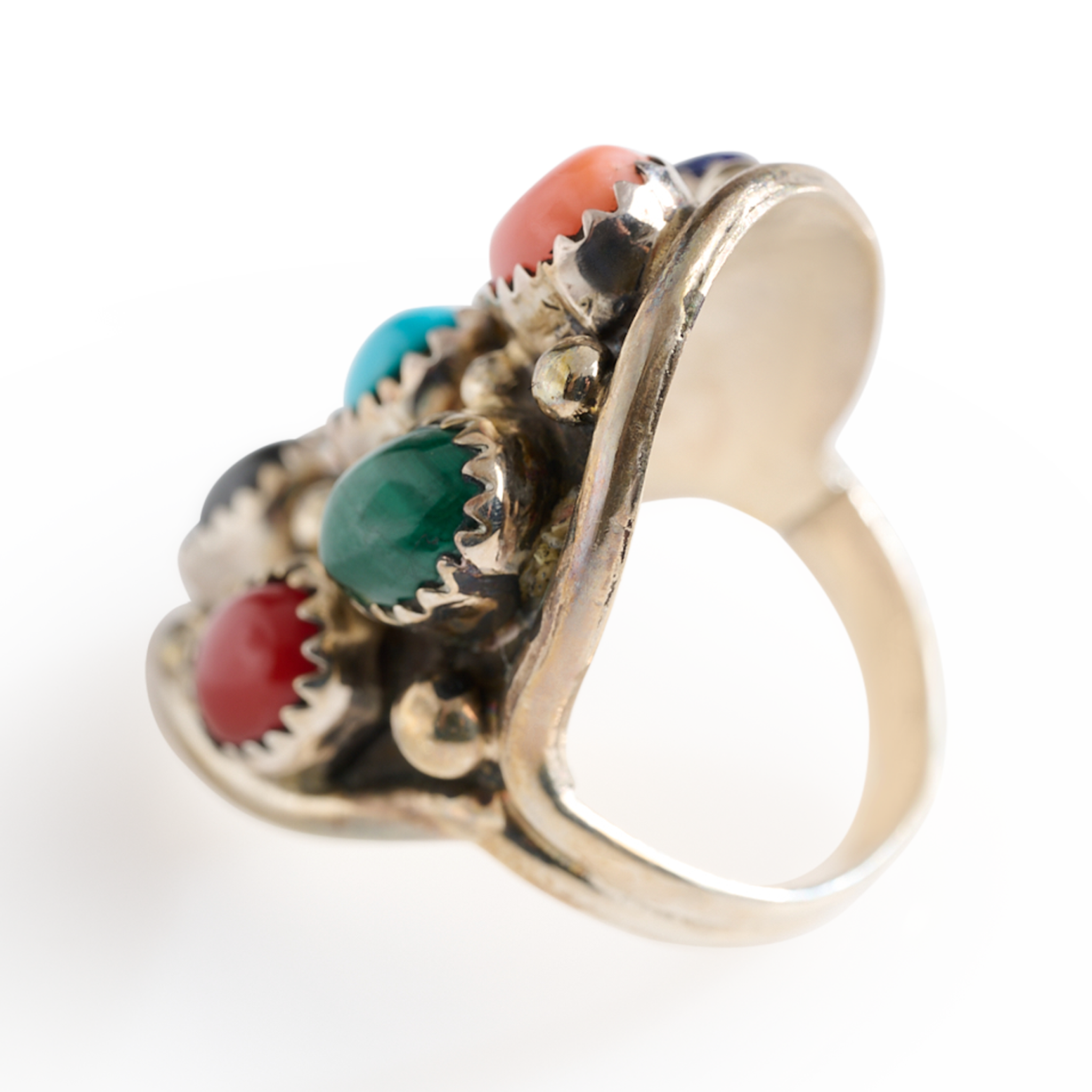 Navajo Sterling Silver Turquoise Coral Cluster Ring