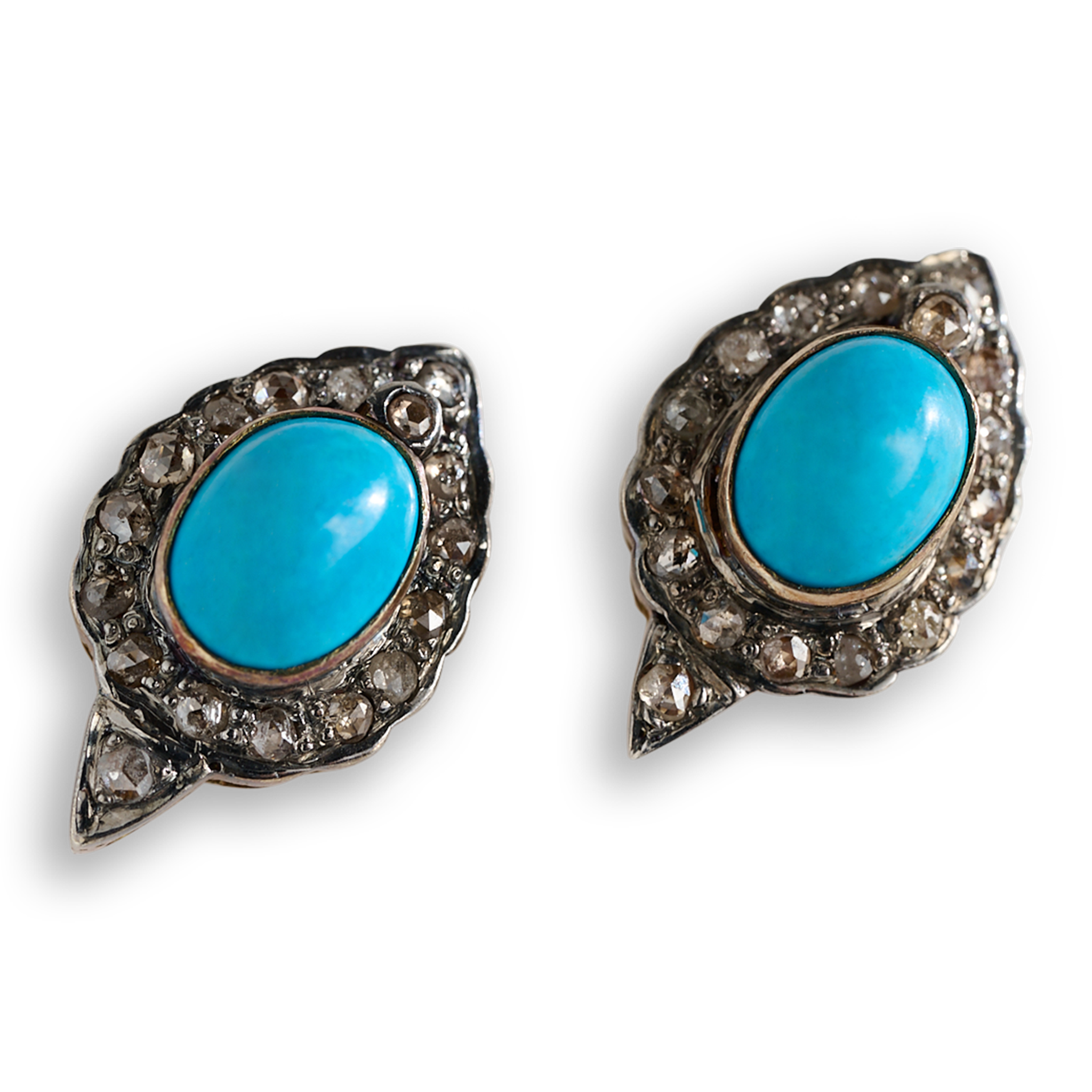 Rose Cut Diamond Turquoise Earrings