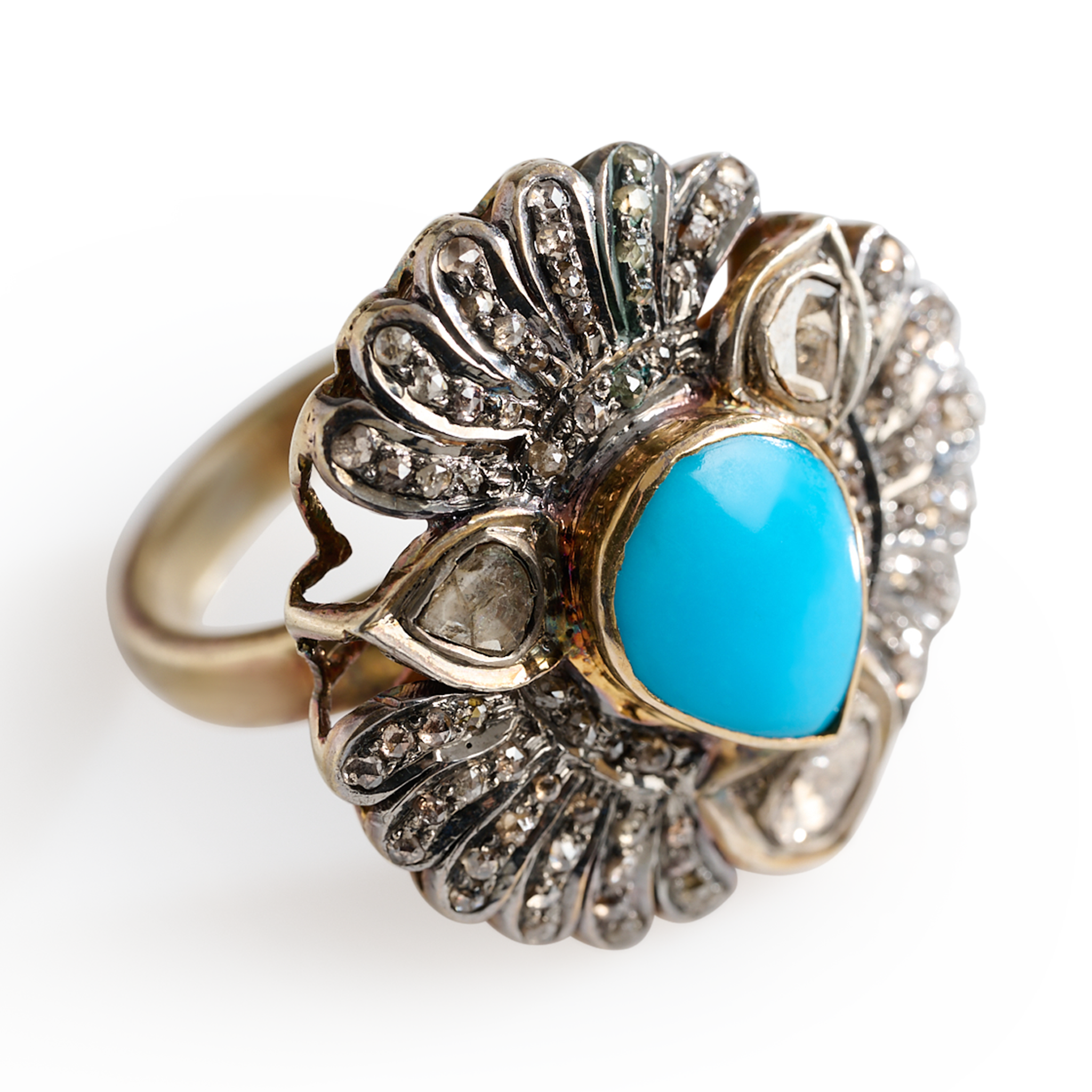 Rose Cut Diamond Turquoise Ring