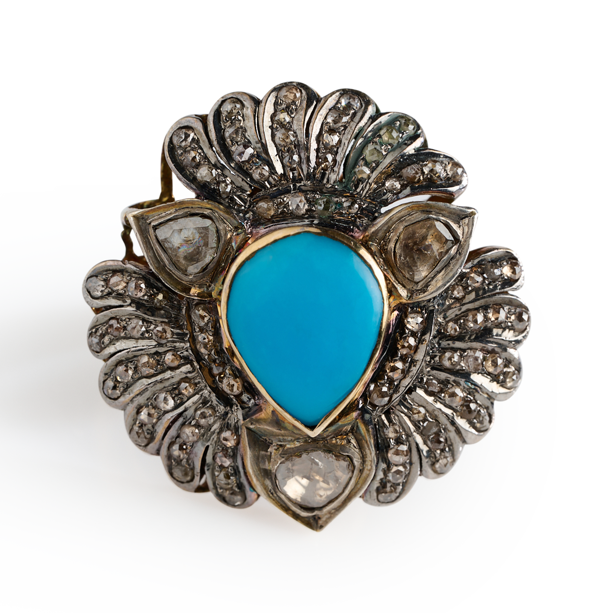 Rose Cut Diamond Turquoise Ring