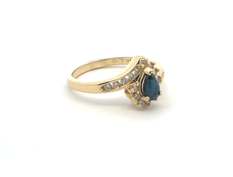 Gold Pear-Shaped Sapphire & Diamond Accent Ring