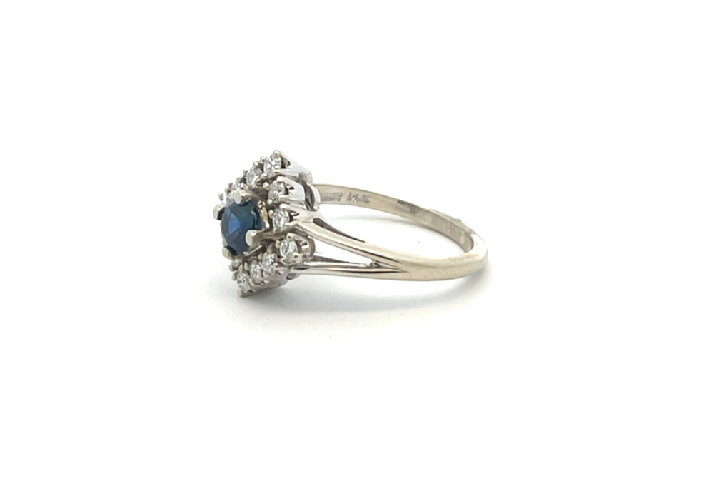Vintage Sapphire & Diamond Cluster Ring – White Gold