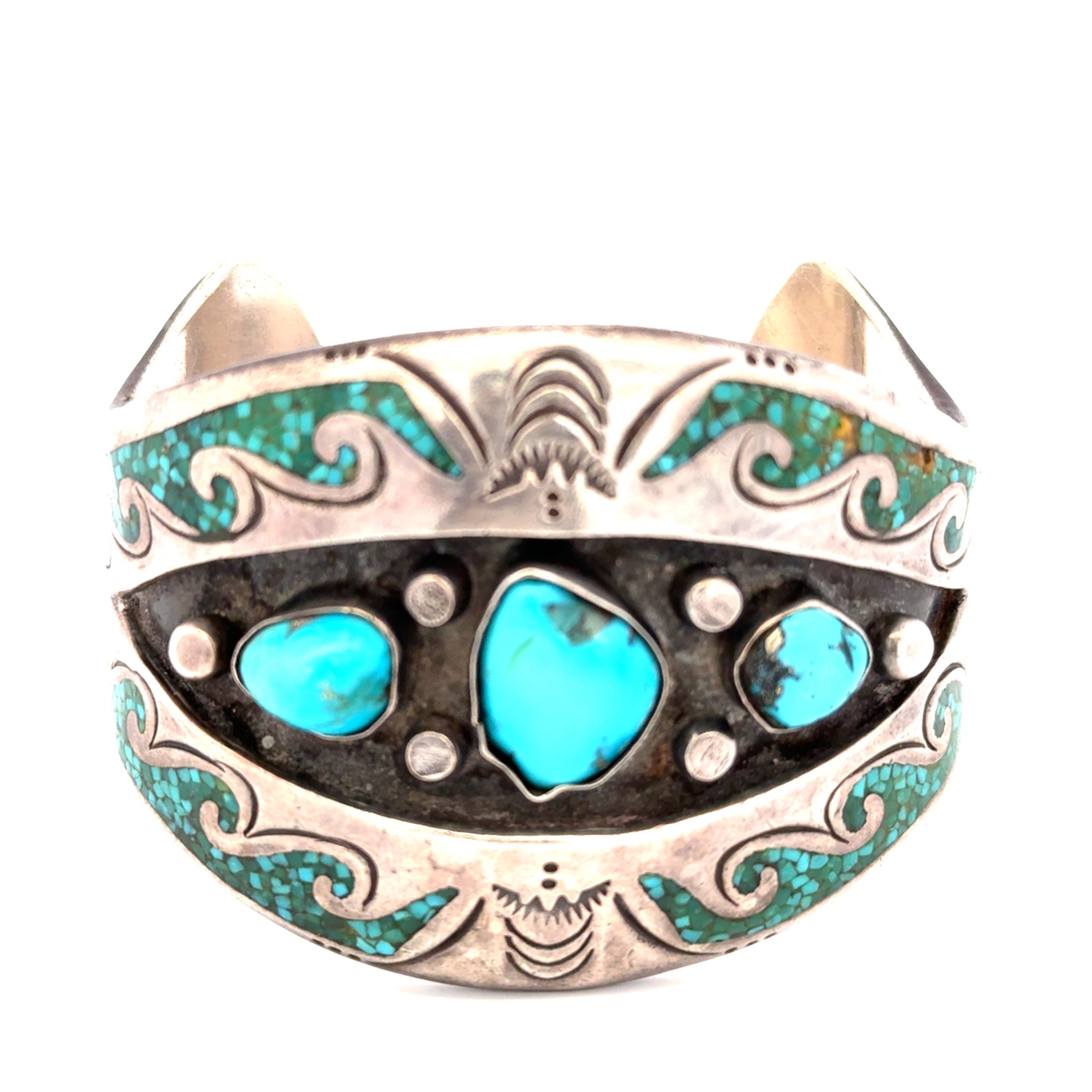 Turquoise Inlay Silver Cuff Bracelet