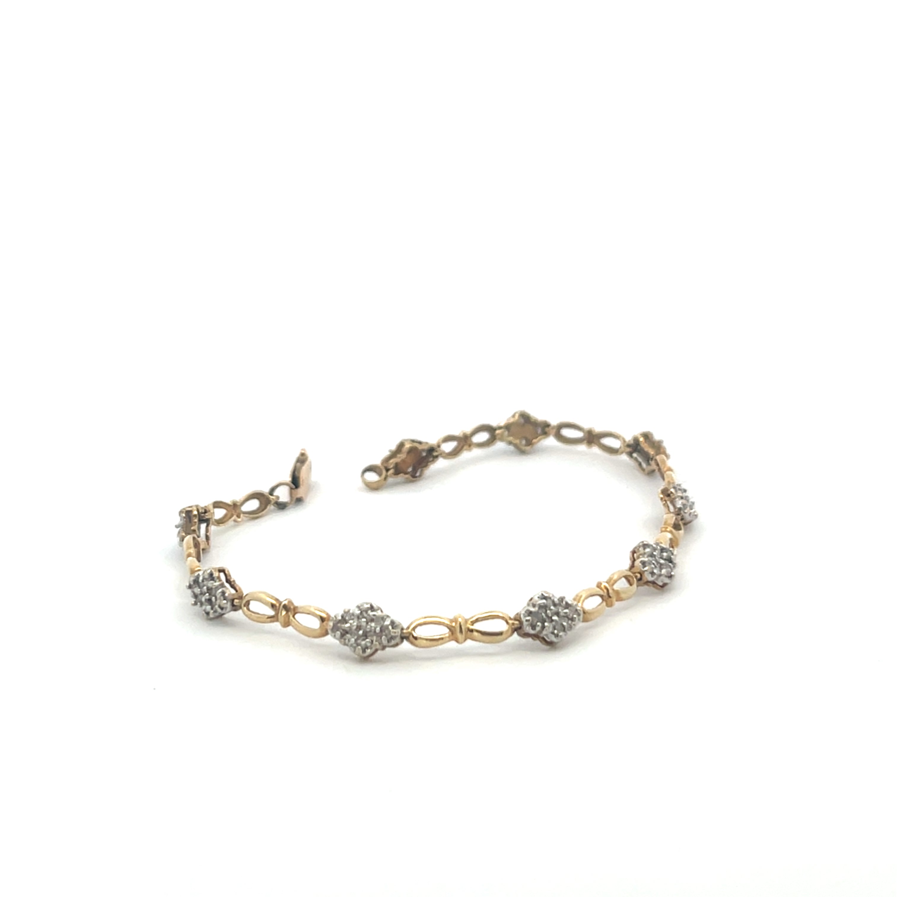 14K Gold Diamond Cluster Station Bracelet
