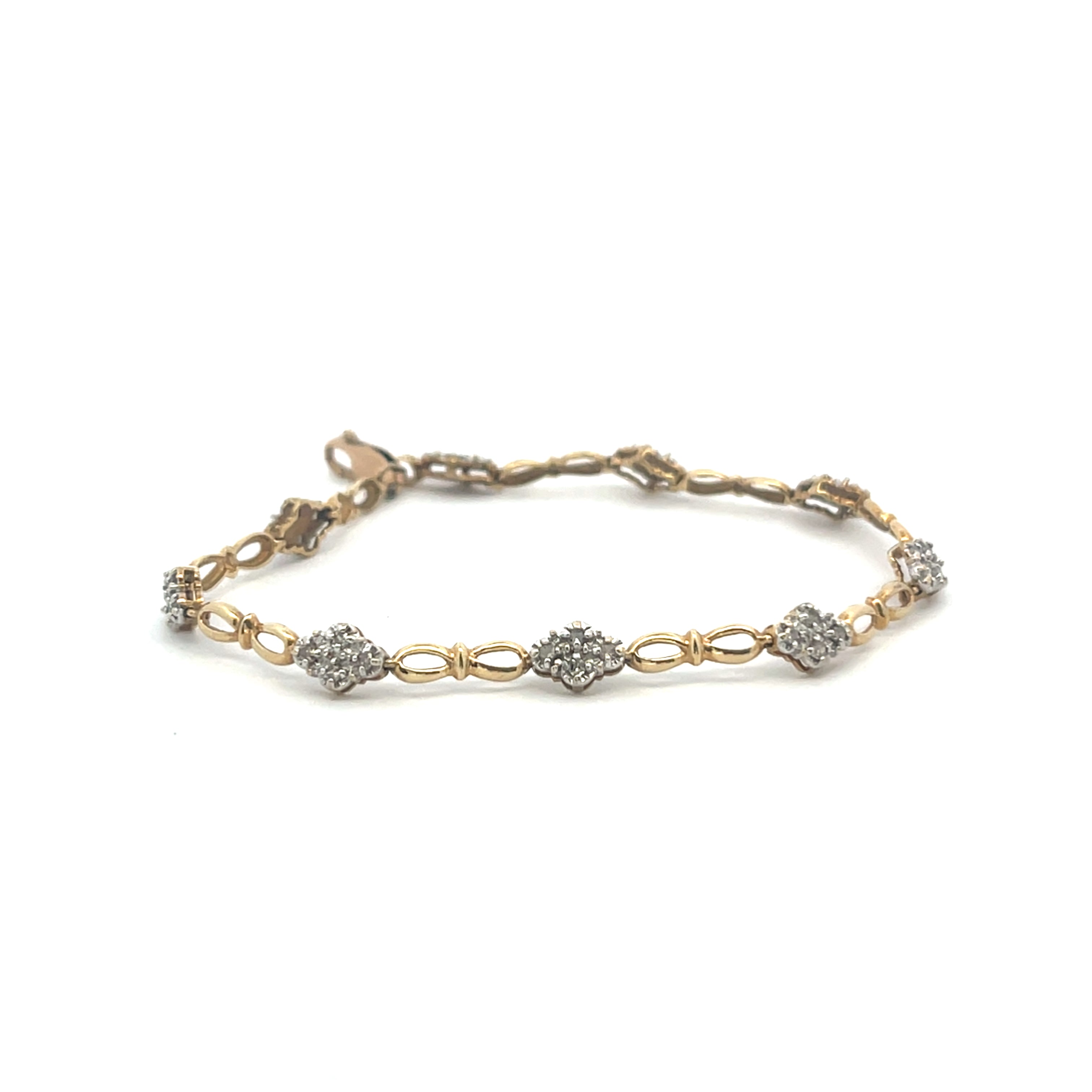 14K Gold Diamond Cluster Station Bracelet