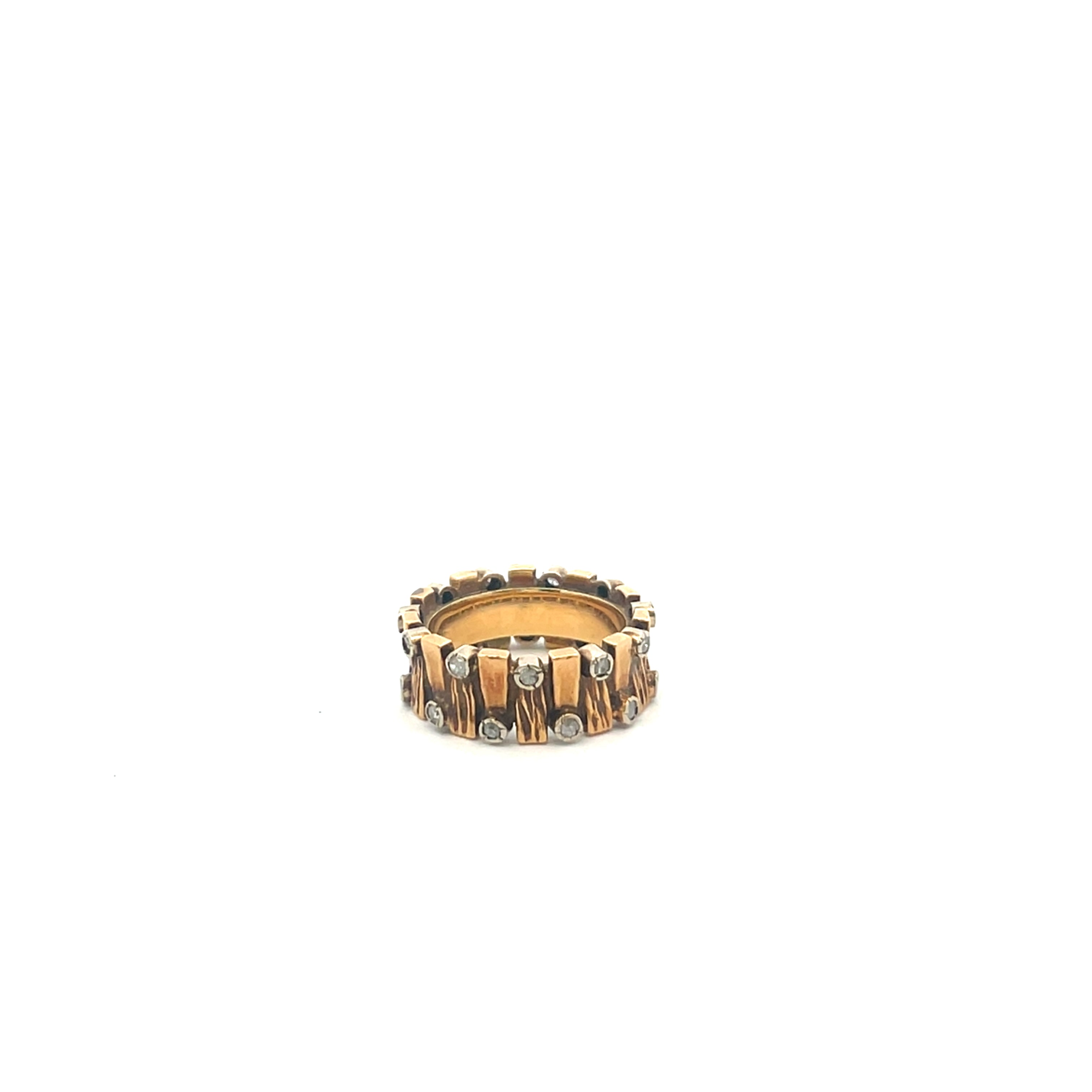 Mid-Century Modern Textured Gold Ring with Diamonds