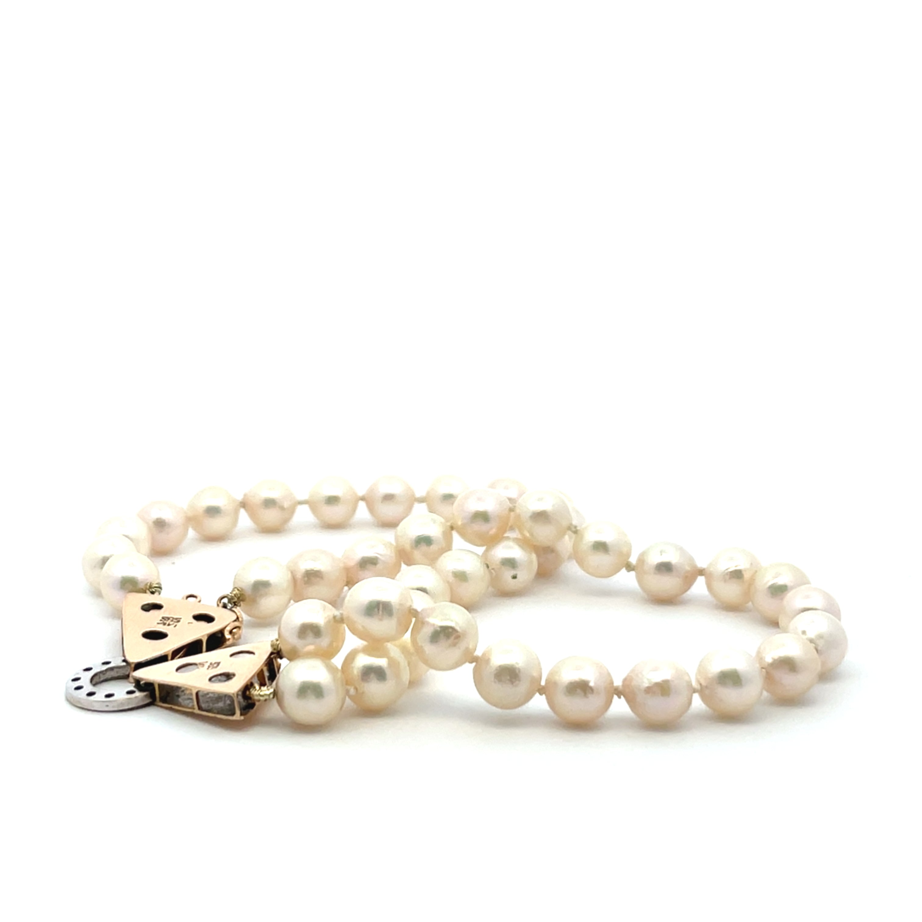 Classic Pearl Strand Bracelet – 14K Gold Art Deco Clasp