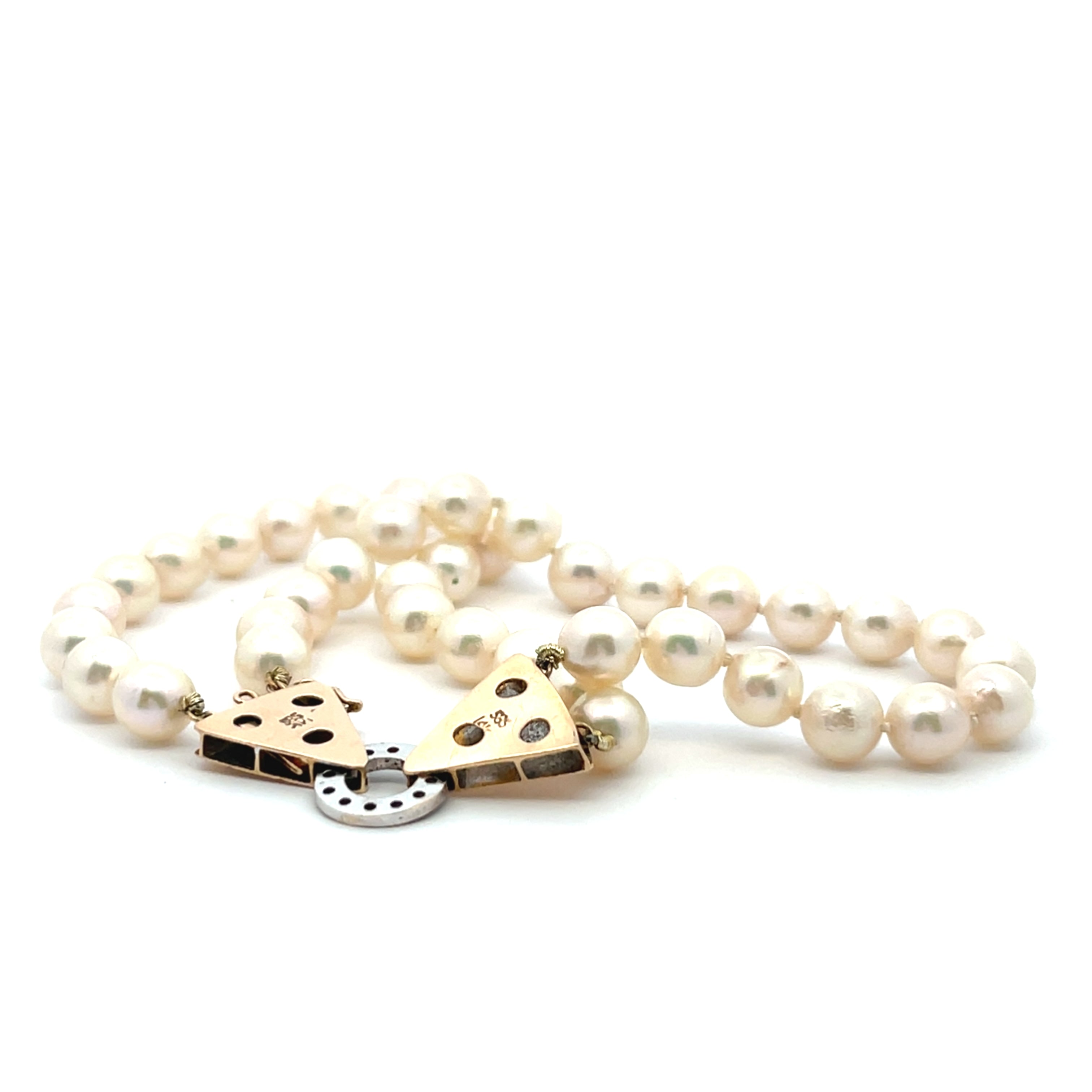 Classic Pearl Strand Bracelet – 14K Gold Art Deco Clasp